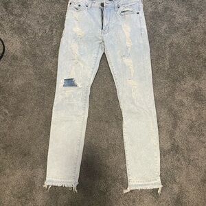 American Eagle Outfitters Light Blue Distressed Straight Leg Jeans